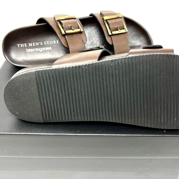 The Men's Store Bloomingdales Devin Soft Brown Leather Men's Slides Sandals - Picture 3 of 4